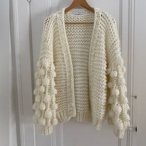 Chic Wish Chunky Knit Bobble Cardigan Sweater White Cream Small Medium